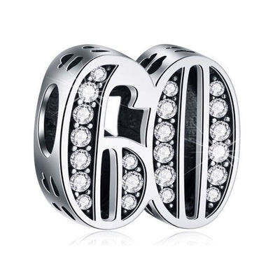 925 Sterling Silver 60 Years CZ Bead Charm