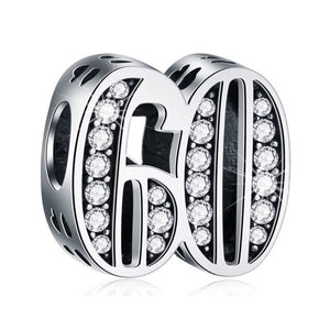 925 Sterling Silver 60 Years CZ Bead Charm