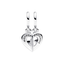 Load image into Gallery viewer, 925 Sterling Silver Mother and Daughter CZ Heart SET Dangle Charm