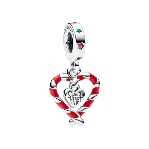 925 Sterling Silver Candy Cane Dangle Charm