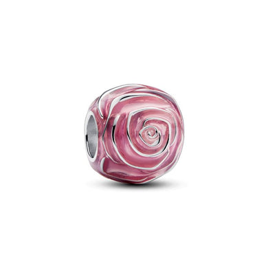 925 Sterling Silver Pink Enamel Rose Heart Bead Charm