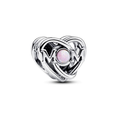 925 Sterling Silver Heart Mom Bead Charm
