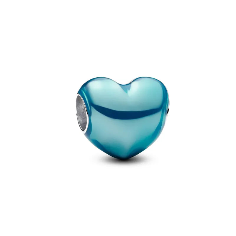 Metallic Sky Blue Heart Bead Charm