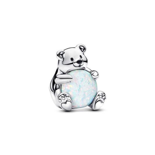 Christmas Polar Bear "Warm Hugs" Opal Stone Bead Charm