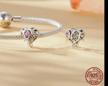 Load image into Gallery viewer, 925 Sterling Silver Pink CZ heart FAITH Bead Charm