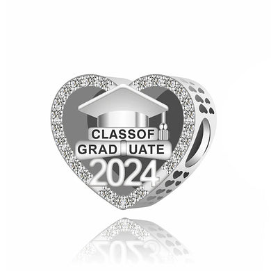 925 Sterling Silver 2024 Graduation Class Heart Bead Charm