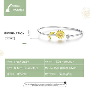 925 Sterling Silver Sunflower Open Bracelet