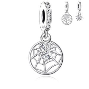 925 Sterling Silver CZ Spider and web Dangle Charm