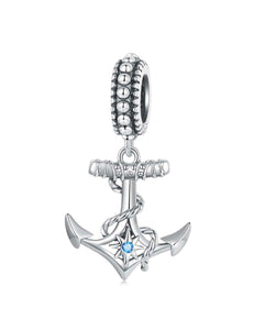 925 Sterling Silver Blue Anchor Dangle Charm