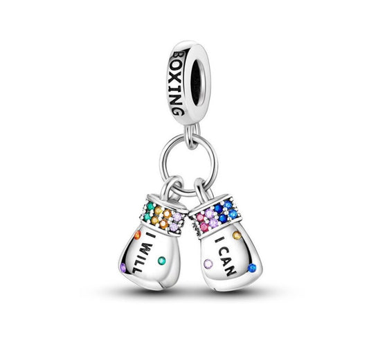 Boxing Gloves "I Will, I Can" Double Dangle Charm