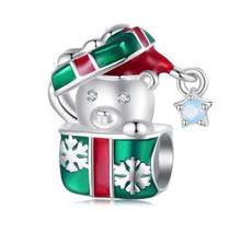 Load image into Gallery viewer, 925 Sterling Silver Christmas Teddy Bear in Gift Box Enamel Bead Charm