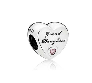 925 Sterling Silver Grand Daughter Heart Bead Charm
