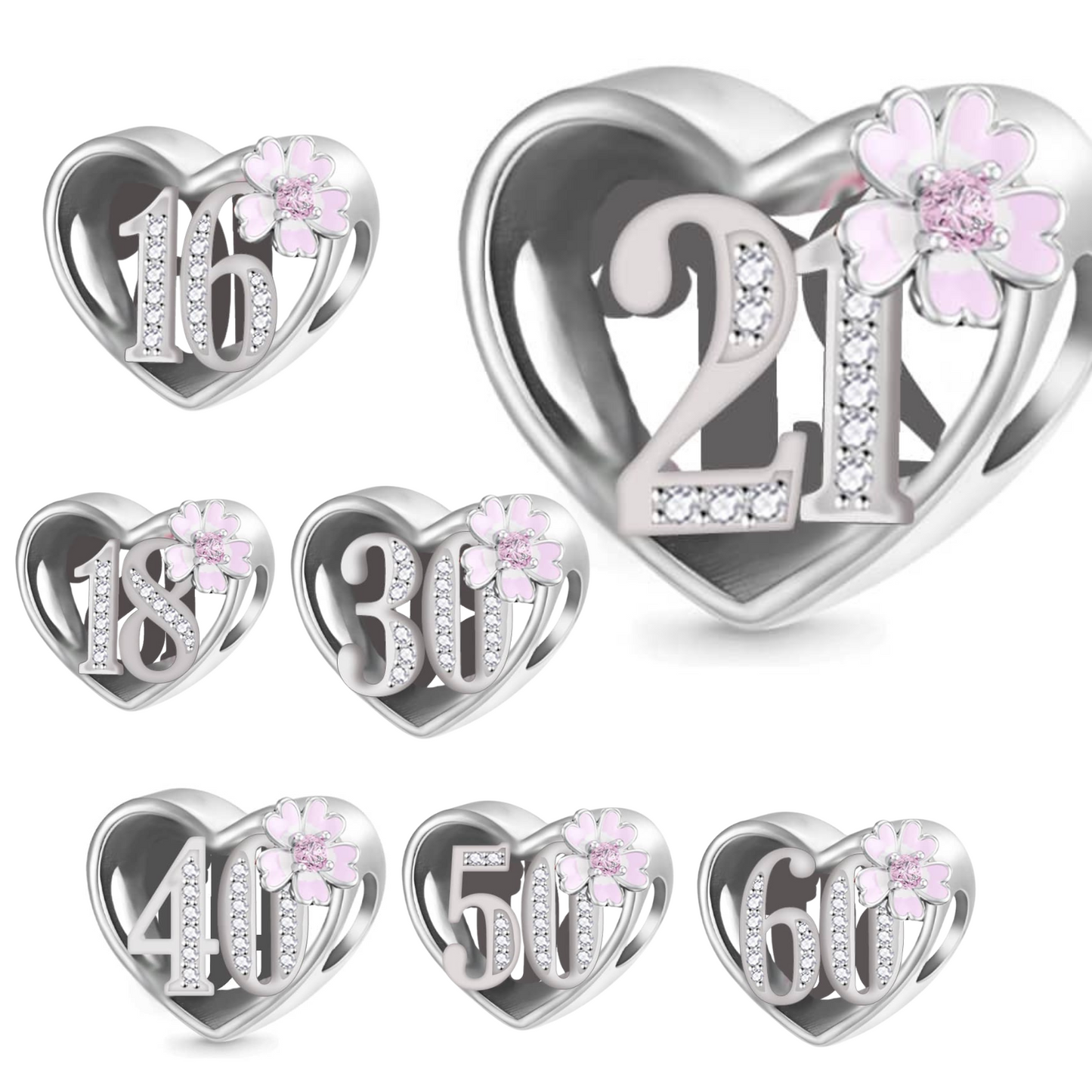 Birthday Floral Heart Bead Charm