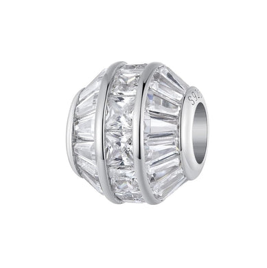 925 Sterling Silver Clear CZ Sparkling Barrel Bead Charm