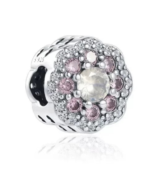 Dazzling Pink and Clear CZ Flower Bead Charm