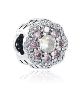 925 Sterling Silver Dazzling Pink and Clear CZ Flower Bead Charm
