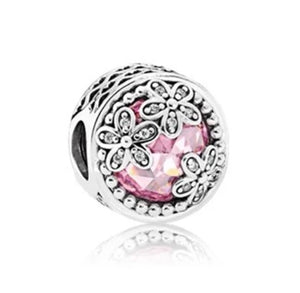 925 Sterling Silver Dazzling Pink Murano Daisy Bead Charm