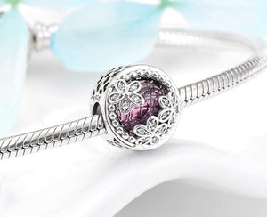 925 Sterling Silver Dazzling Pink Murano Daisy Bead Charm