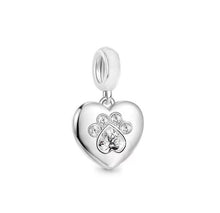 Load image into Gallery viewer, 925 Sterling Silver Dog or Cat Paw Memorial &quot;Forever in my Heart&#39;&#39; Dangle Charm