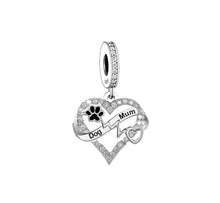 Load image into Gallery viewer, 925 Sterling Silver Dog Mum Heart Beat Dangle Charm