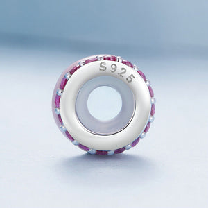 925 Sterling Silver Double Layer Pink Enamel CZ Silicone Spacer/Stopper