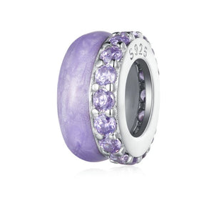 925 Sterling Silver Double Layer Purple Enamel CZ Silicone Spacer/Stopper