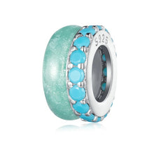 Load image into Gallery viewer, 925 Sterling Silver Double Layer Blue Enamel CZ Silicone Spacer/Stopper