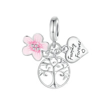 Load image into Gallery viewer, 925 Sterling Silver Family Forever Heart, Flower and Family Tree Tripple Dangle Charm