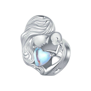 925 Sterling Silver Mother and Baby "Forever Love" Moonstone Bead Charm