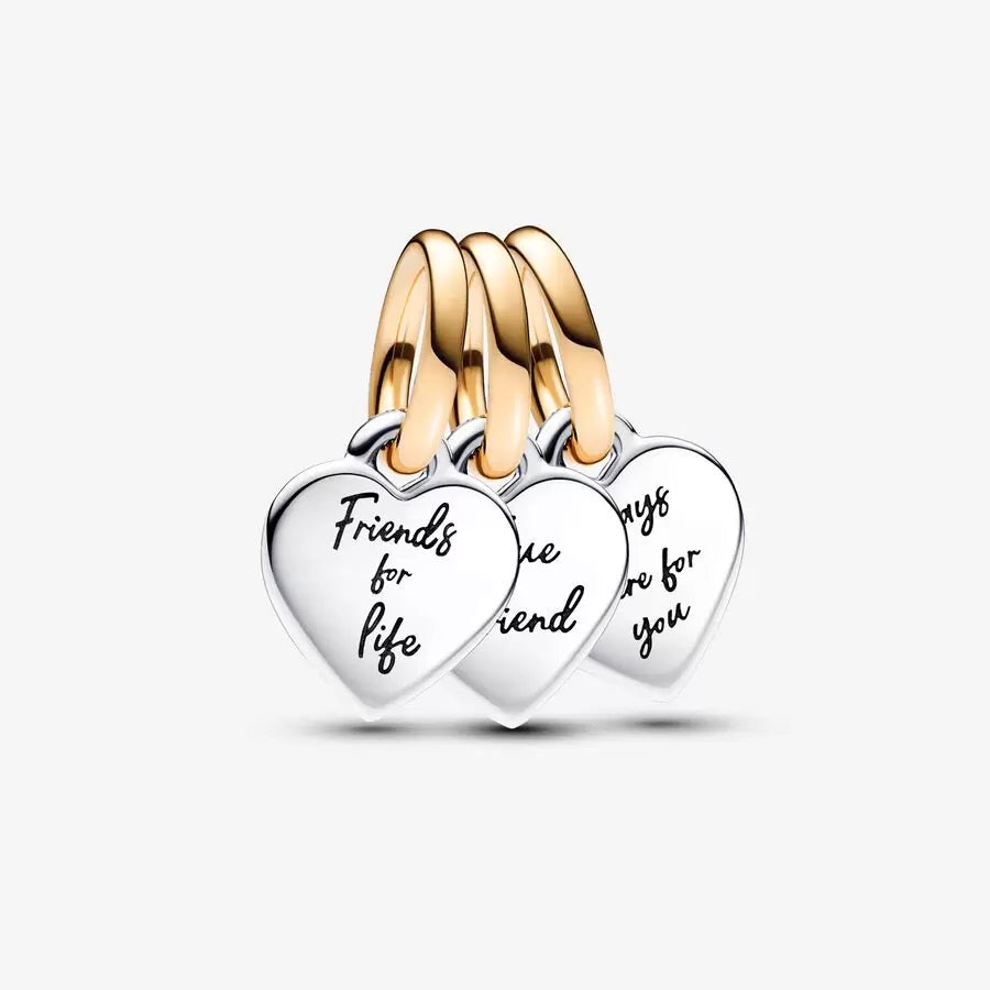 Two Tone Splittable Friendship Hearts Tripple SET Dangle Charm