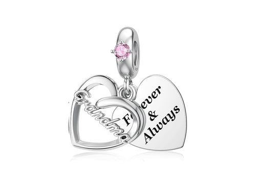 Grandma Forever and Always Double Heart Dangle Charm