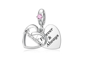 925 Sterling Silver Grandma Forever and Always Double Heart Dangle Charm