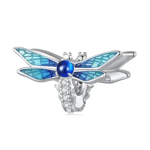 925 Sterling Silver CZ Blue Dragonfly Spacer