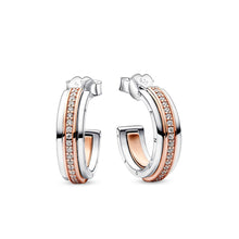 Load image into Gallery viewer, 925 Sterling Silver Two Tone Pave Hoop Earrings