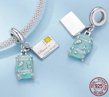 Load image into Gallery viewer, 925 Sterling Silver Have a Nice Trip Suitcase and Postcard Dangle Charm