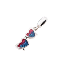 Load image into Gallery viewer, 925 Sterling Silver Pink and Blue Heart Shaped Sunglasses Dangle Charm