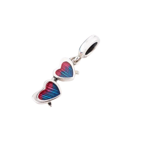 925 Sterling Silver Pink and Blue Heart Shaped Sunglasses Dangle Charm