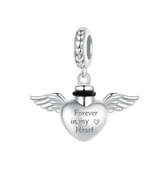 Heart Memorial Urn Ashes Pendant Dangle Charm – Silver Bead Charm for Bracelets, Keepsake Jewelry for Ashes