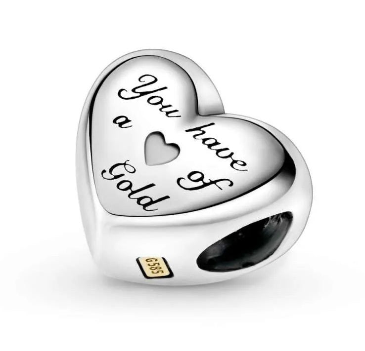 Two Tone Heart of Gold Bead Charm