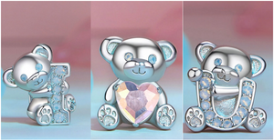 Sterling Silver 925 Teddy Bears I Love U Bead Charms
