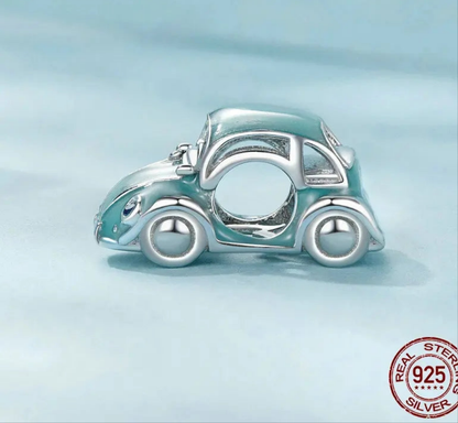 Vintage Blue "Folla" Beetle Car Bead Charm
