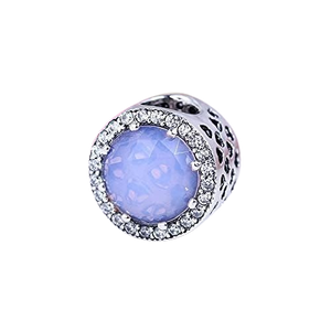 925 Sterling Silver CZ Purple Glass Heart Patterned Bead Charm