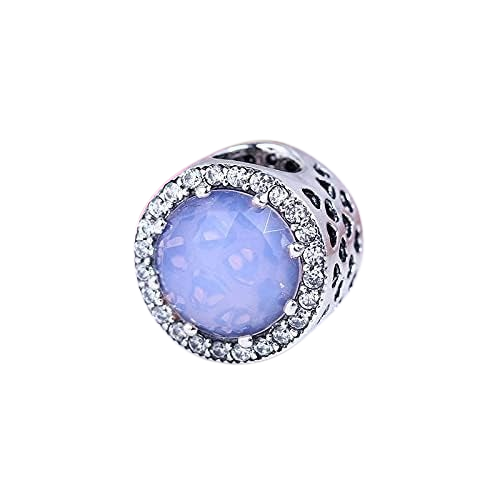 925 Sterling Silver CZ Purple Glass Heart Patterned Bead Charm