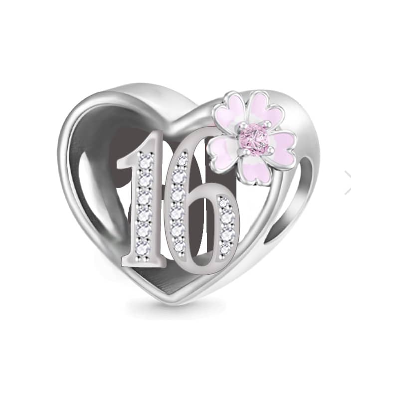 Birthday Floral Heart Bead Charm