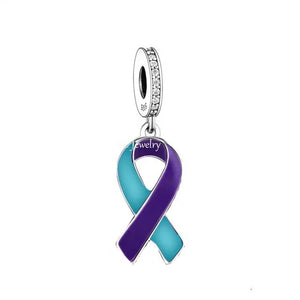925 Sterling Silver Suicide Awareness Ribbon Dangle Charm