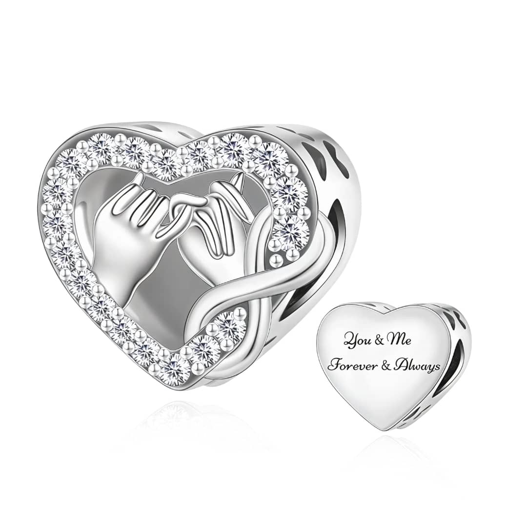 Infinity Knot "You and Me Forever and Always" CZ Heart Bead Charm