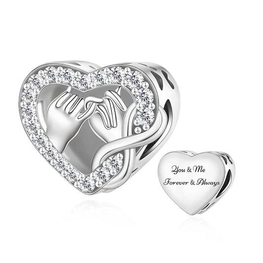 Infinity Knot "You and Me Forever and Always" CZ Heart Bead Charm