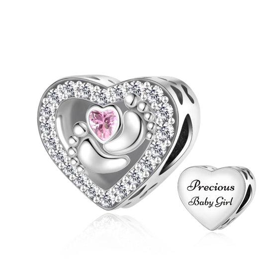 Precious Baby Girl CZ Heart Bead Charm