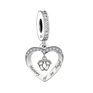 925 Sterling Silver Baby Loss “Mommy of an Angel” Dangle CZ Heart Charm