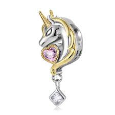 925 Sterling Silver Two Tone Unicorn Charm